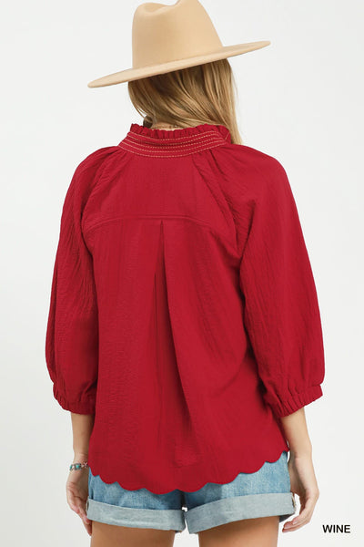 UMGEE Scallop Hem Top Wine