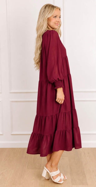 UMGEE Tiered Midi Dress Wine