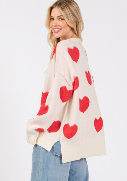Ivory Red Heart Knit Sweater