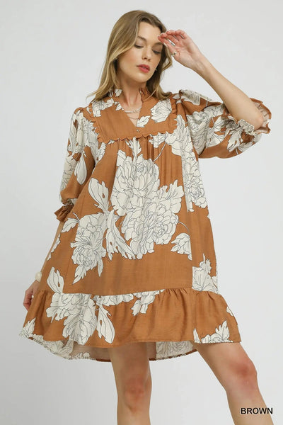 UMGEE Mocha Floral Babydoll Dress