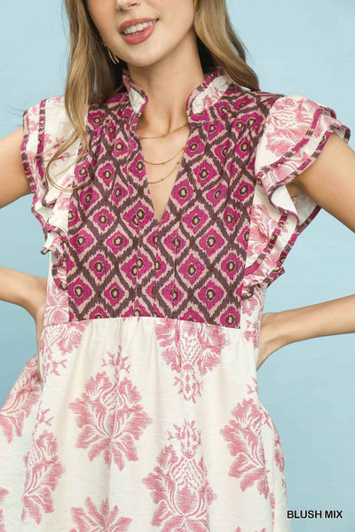 UMGEE Boho Ruffle Top Blush Mix