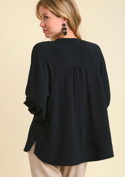 UMGEE Black Notched Neckline Top