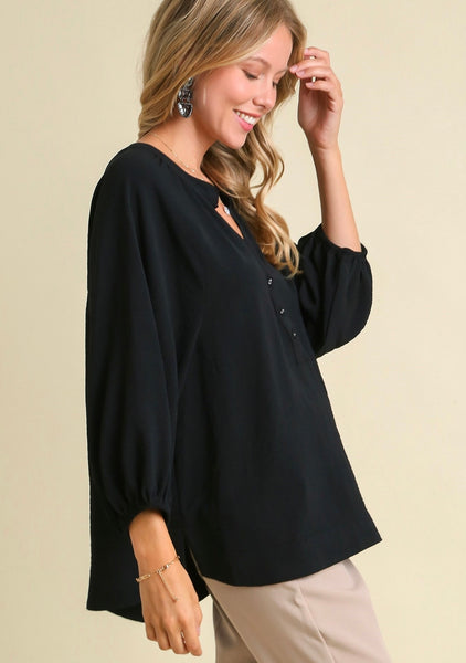 UMGEE Black Notched Neckline Top