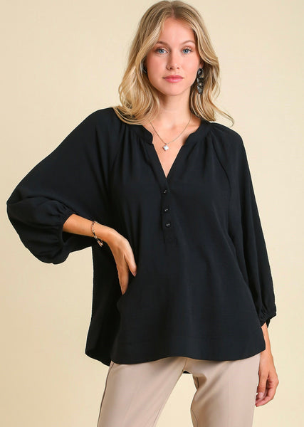 UMGEE Black Notched Neckline Top