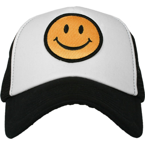 Happy Face Trucker Hat Black & White