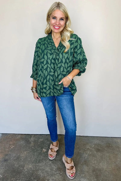 UMGEE Green Mix Leaf Print Top