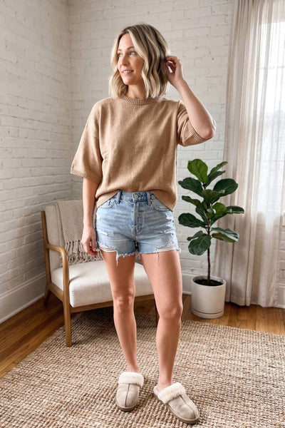 Short Sleeve Classic Sweater Taupe