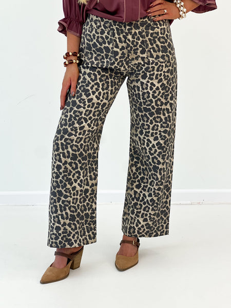 Umgee Leopard Print Wide Leg Pant