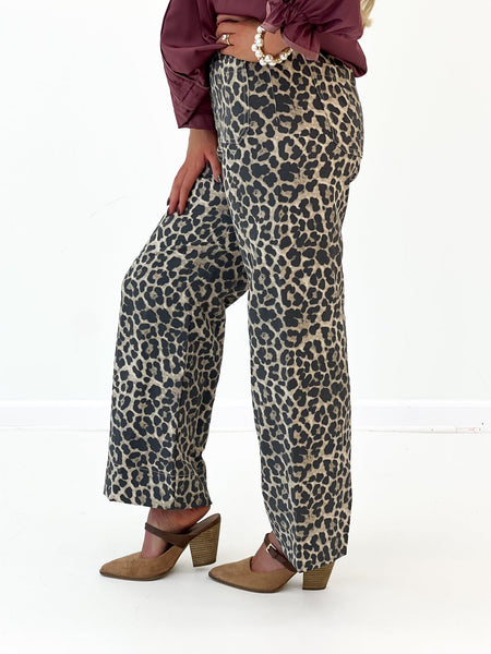 Umgee Leopard Print Wide Leg Pant