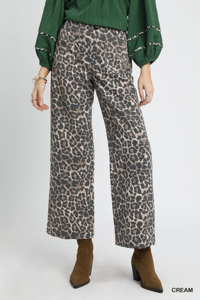 Umgee Leopard Print Wide Leg Pant