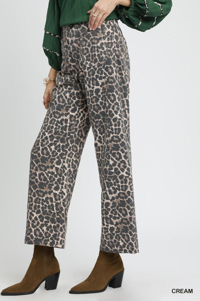 Umgee Leopard Print Wide Leg Pant