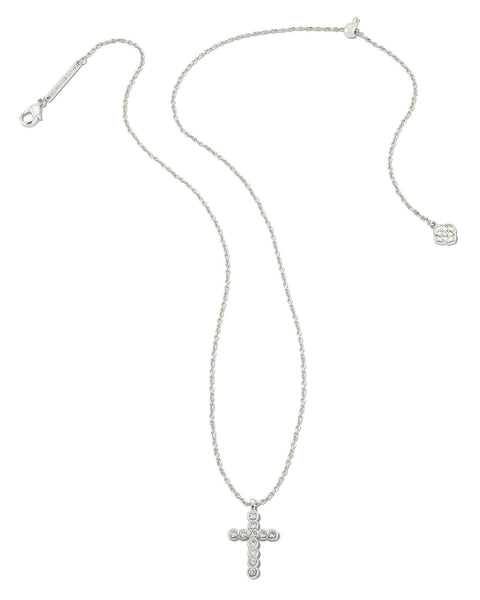 KS CROSS CRYSTAL PENDANT NECKLACE SILVER