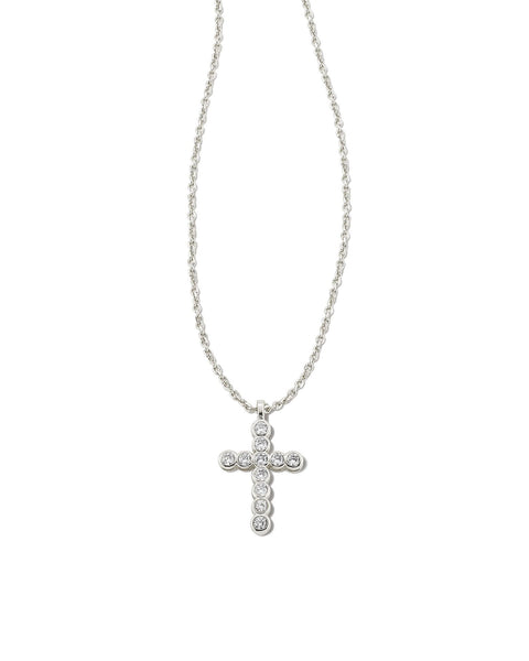 KS CROSS CRYSTAL PENDANT NECKLACE SILVER