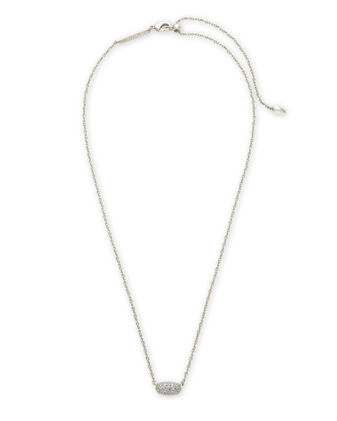 KS GRAYSON PENDANT NECKLACE SILVER WHITE CRYSTAL
