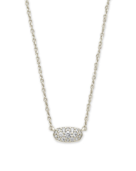 KS GRAYSON PENDANT NECKLACE SILVER WHITE CRYSTAL