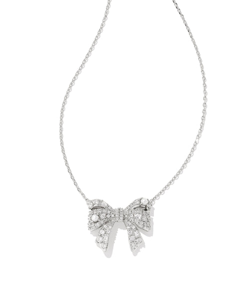 KS KRISTA BOW SHORT PENDANT NECKLACE SILVER