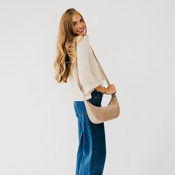 Paige Structured Suede Woven Crossbody Taupe