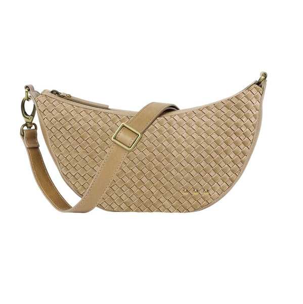 Paige Structured Suede Woven Crossbody Taupe