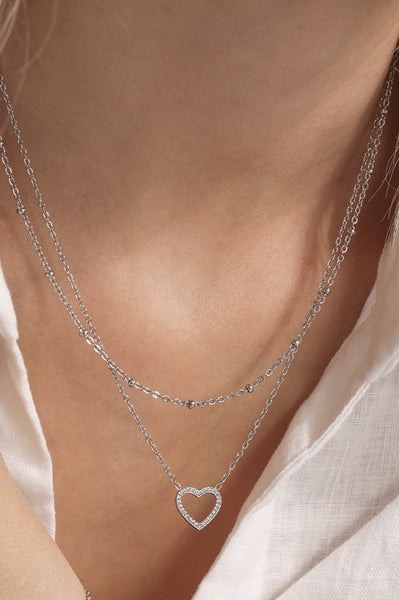Silver Plated S.S. Heart Pendant Layered Necklace