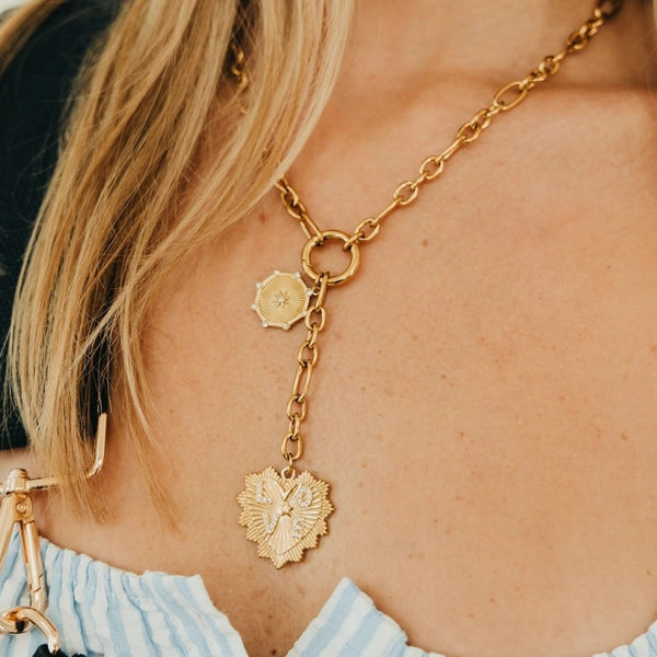Sunburst Heart Love Double Pendant Necklace - Waterproof