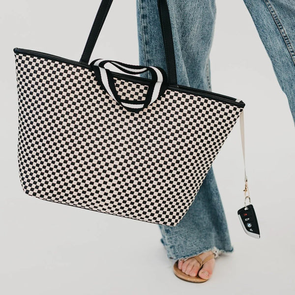 Tiffany Woven Organizer Tote Bag Checker Black