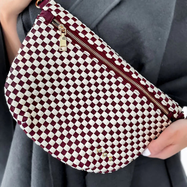 Westlyn Woven Bum Bag Maroon Checker