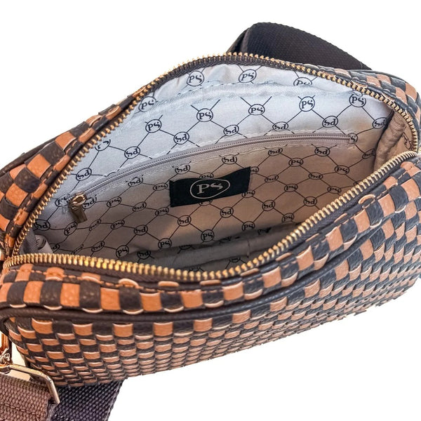 Willow Woven Camera Crossbody Bag Coffee Checker