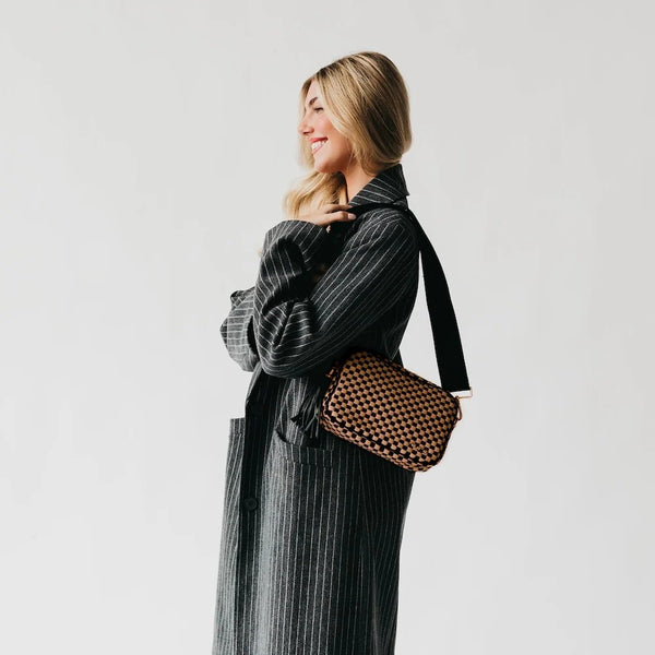 Willow Woven Camera Crossbody Bag Coffee Checker