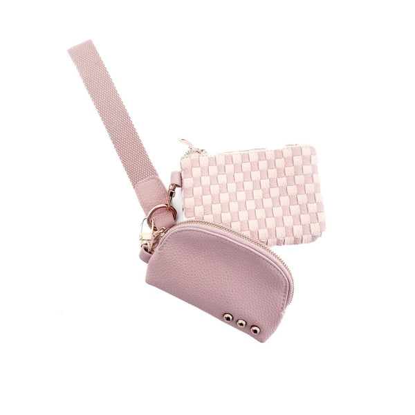 Wonderlust Woven Dual Pouch Wristlet Checker Blush