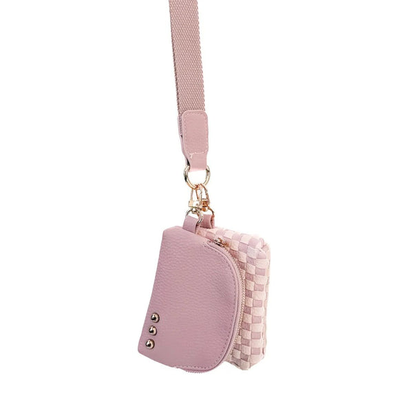 Wonderlust Woven Dual Pouch Wristlet Checker Blush