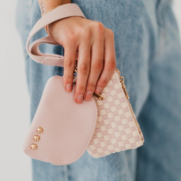 Wonderlust Woven Dual Pouch Wristlet Checker Blush