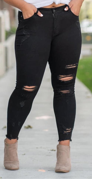 KanCan Black Distressed Ankle Skinny Jean