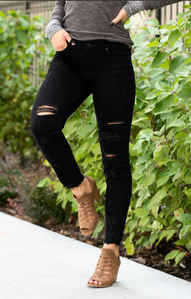 KanCan Black Distressed Ankle Skinny Jean