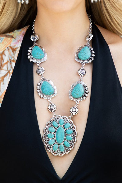 Western Natural Stone Concho Necklace