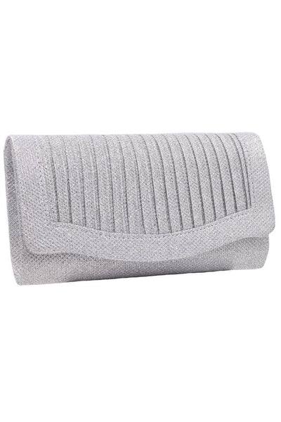 Pleated Shimmer Chain Strap Clutch