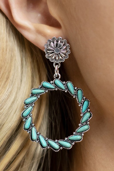 Western Circle Natural Stone Drop Earring
