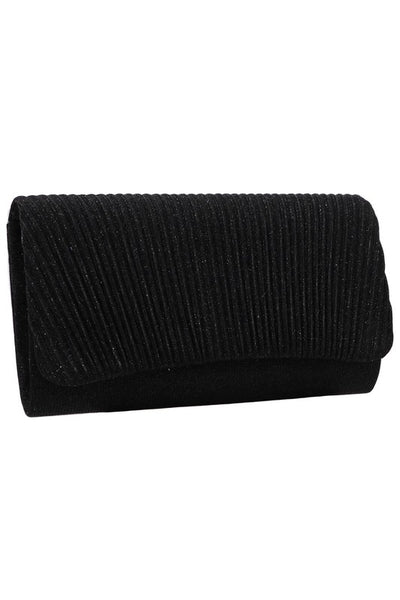 Shell Pleated Shimmer Chain Strap Clutch